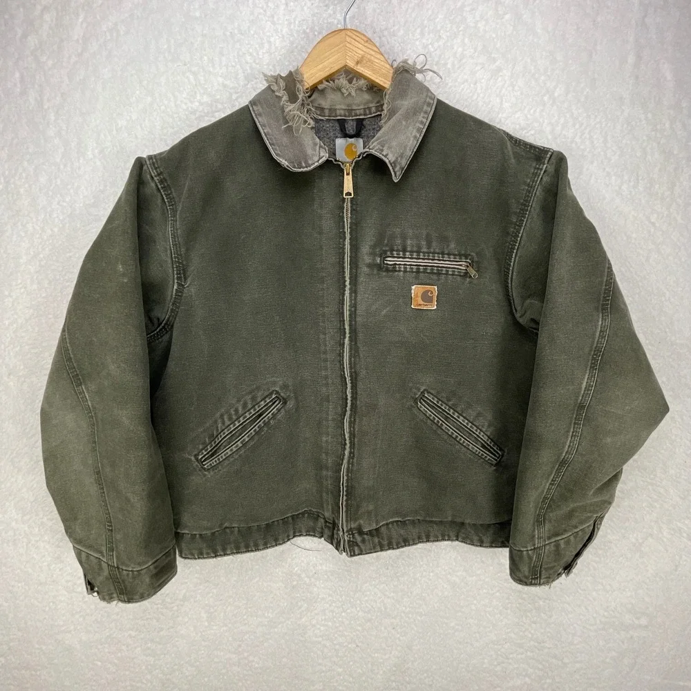 Carhartt Detroit Jacket Blanket Lined Mens XL J97 MOS Moss Green‎ Thrashing